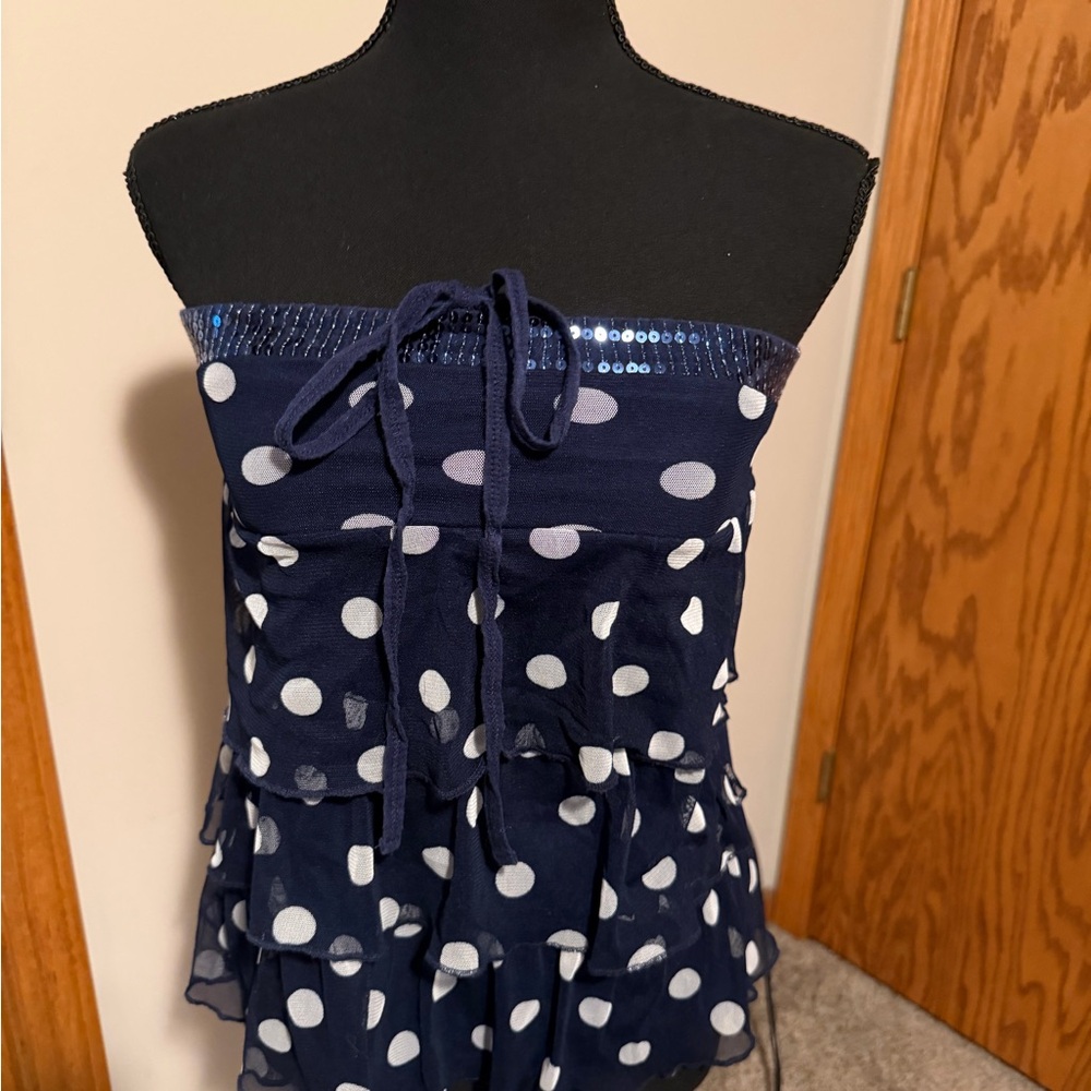 JusticeNavy Blue Polka Dot Strapless shirt